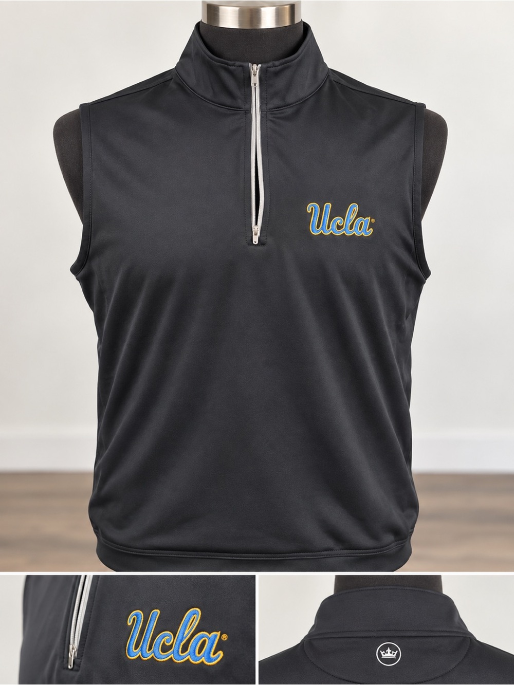 Peter Millar UCLA Bruins Men’s XL Black 1/4 Zip Performance Vest NWT